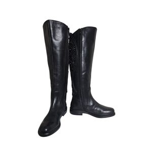 Gianni Bini Eldaa Embroidered Leather Riding Boots Black Size 5